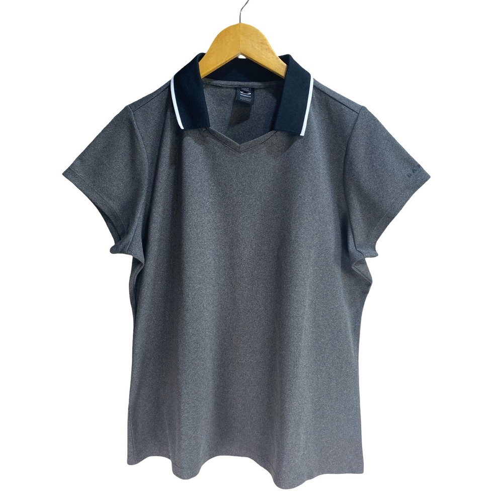 Oakley Performance Fit Gray V-Neck Polo Shirt Womens XL Short Sleeve Golf Top